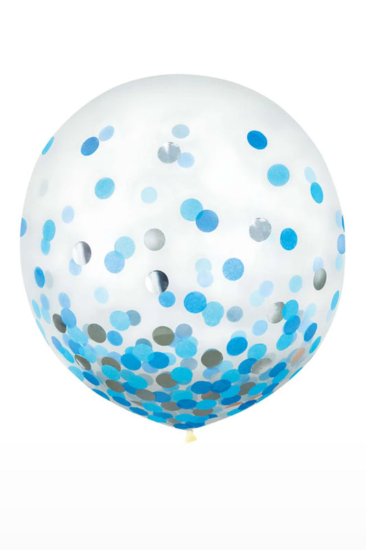 1 Blue Silver Confetti Balloons 24in