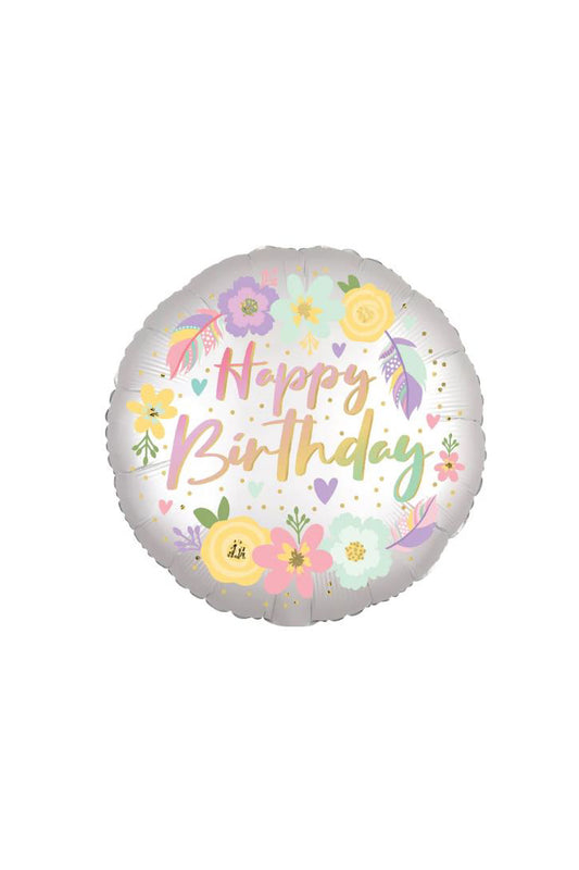 Boho Birthday Satin Flowers Foil Balloon 45cm