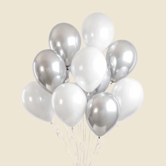 Silver & White Balloon Set – 16 Inch Premium Latex Balloons