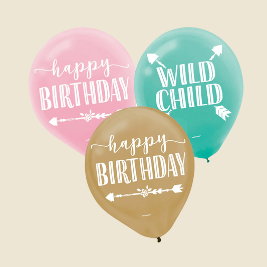 Boho Birthday Balloon Set – 16 Inch Pastel Latex Balloons