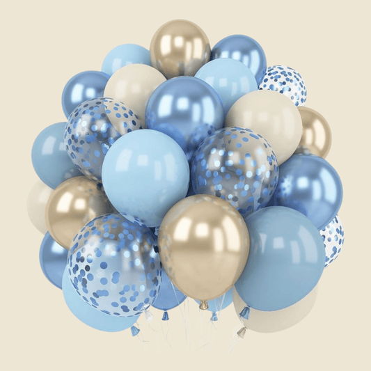 Blue & Gold Confetti Balloon Set (12 Pieces) – 16 Inch Premium Latex Balloons