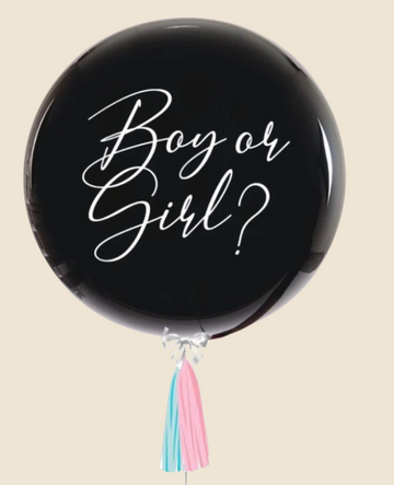 Gender Reveal “Boy or Girl?” Balloon – Black Latex with Tassels (16 Inch)